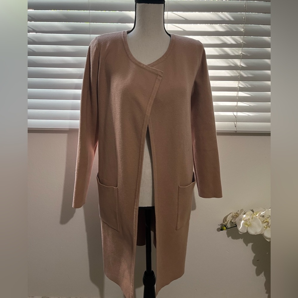Prinbara Open-Front Knit Cardigan in Taupe